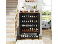 Móvel de armazenamento para sapatos com 5 níveis - Para 15 a 20 pares de sapatos - Preto e marrom