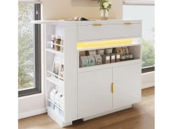 Móvel de bar - con iluminação LED - rotação de 360° - con espaço de armazenamento - branco