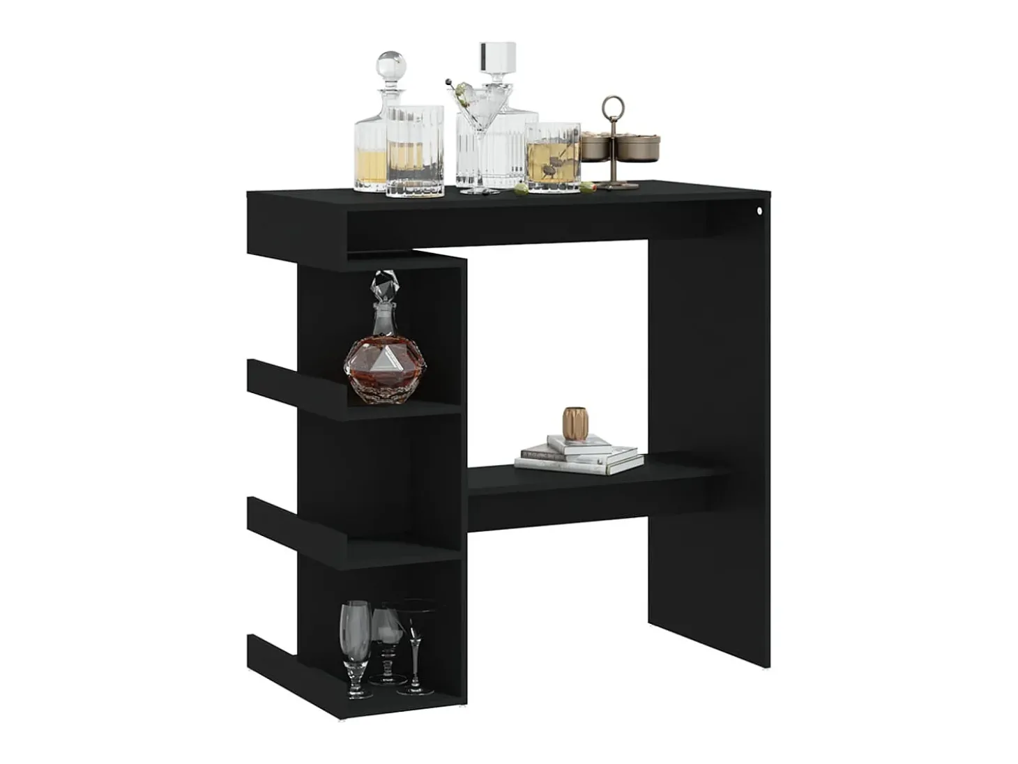 Móvel de bar c/ prateleiras derivados de madeira preto PT507687