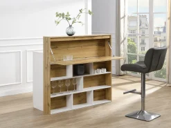 Móvel de bar com 2 portas e 1 gaveta em MDF branco e natural - LAMONIA