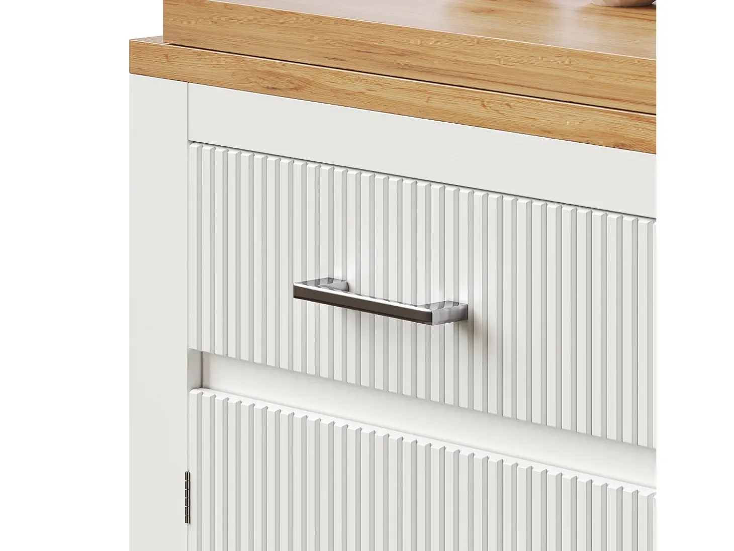 Móvel de bar de cozinha extensível - con rotação 360° - 215x39x103cm - 2 portas, 2 gavetas - con prateleiras laterais - Branco