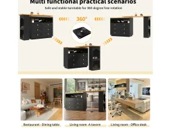 Móvel de bar de cozinha extensível - e rotação 360° - 203x39x90 cm - 6 gavetas - com prateleiras laterais - Preto