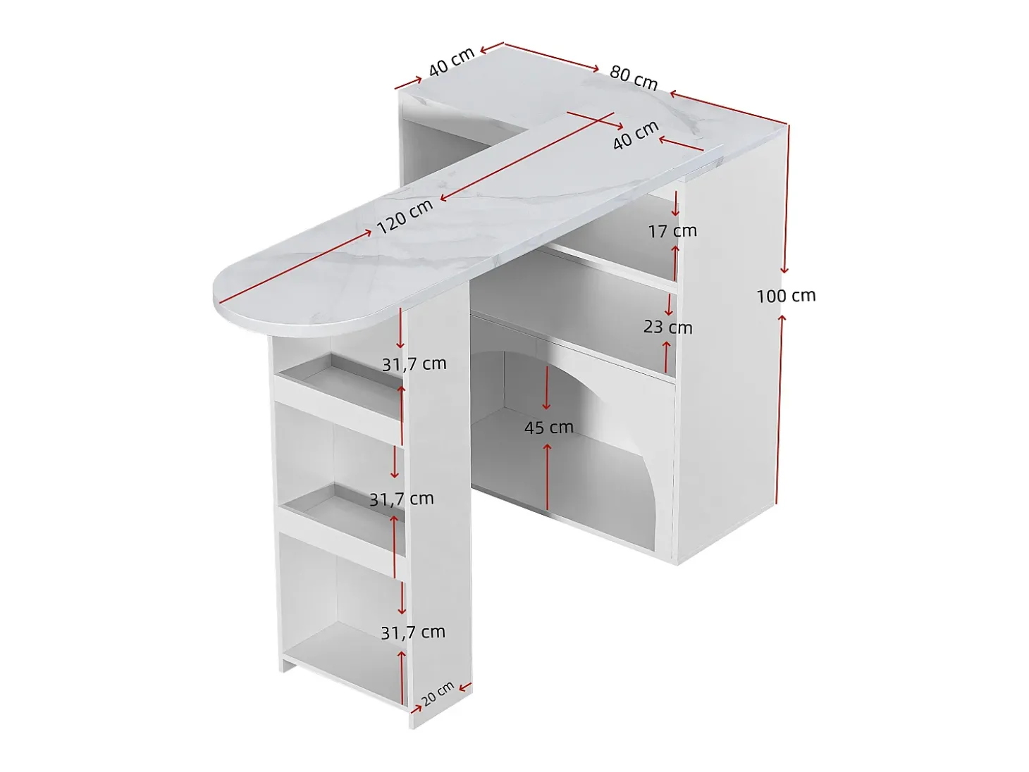 Móvel de bar extensível 120 (+80)×40×100 cm - com espaço de descanso para animais - prateleiras abertas - branco