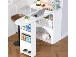 Móvel de bar extensível 120 (+80)×40×100 cm - com espaço de descanso para animais - prateleiras abertas - branco