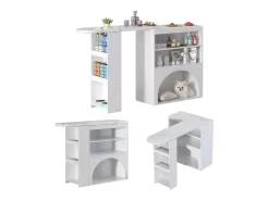 Móvel de bar extensível 120 (+80)×40×100 cm - com espaço de descanso para animais - prateleiras abertas - branco