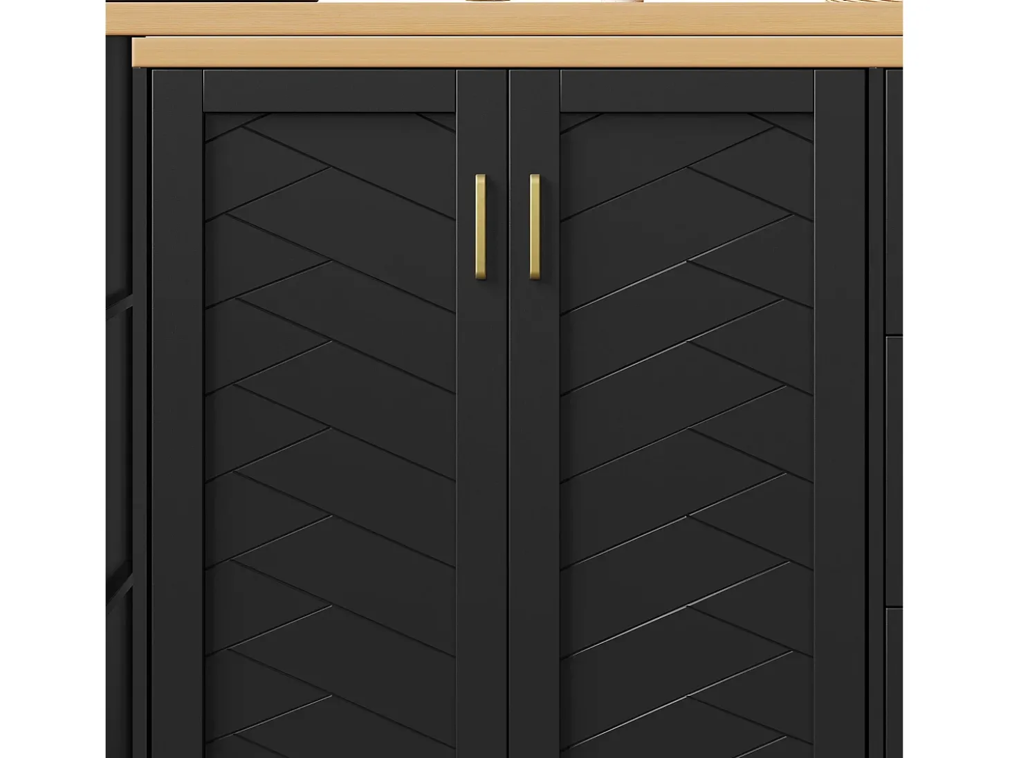 Móvel de bar extensível - pivotante - 228x39x104cm - con 2 portas e 3 gavetas - con prateleiras laterais - Preto