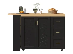 Móvel de bar extensível - pivotante - 228x39x104cm - con 2 portas e 3 gavetas - con prateleiras laterais - Preto