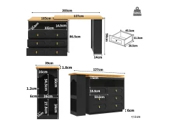 Móvel de bar extensível com rotação de 360° - Comprimento ajustável - com 6 gavetas - MDF - preto