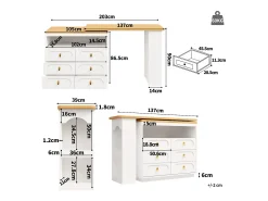 Móvel de bar extensível com rotação de 360° - Comprimento ajustável - com 6 gavetas - MDF - branco