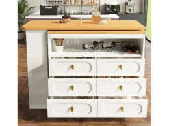 Móvel de bar extensível com rotação de 360° - Comprimento ajustável - com 6 gavetas - MDF - branco