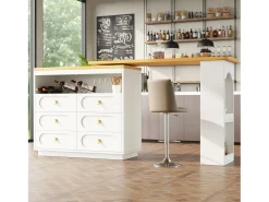 Móvel de bar extensível com rotação de 360° - Comprimento ajustável - com 6 gavetas - MDF - branco