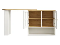Móvel de bar giratório 360° e retrátil - com 2 portas e prateleiras abertas - branco + natural