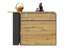 Móvel de bar giratório 360° e retrátil - com 1 gaveta e 2 portas - prateleiras abertas - preto + natural