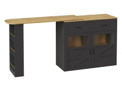 Móvel de bar giratório com 1 gaveta larga e 2 portas, prateleira lateral de três níveis incluída, preto - 204x39x104cm