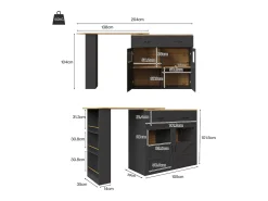 Móvel de bar giratório com 1 gaveta larga e 2 portas, prateleira lateral de três níveis incluída, preto - 204x39x104cm