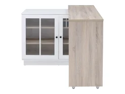 Móvel de bar giratório com arrumação em MDF, vidro temperado branco e natural - ARAMETA