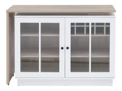 Móvel de bar giratório com arrumação em MDF, vidro temperado branco e natural - ARAMETA