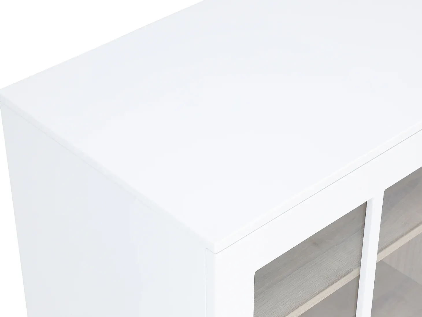 Móvel de bar giratório com arrumação em MDF, vidro temperado branco e natural - ARAMETA