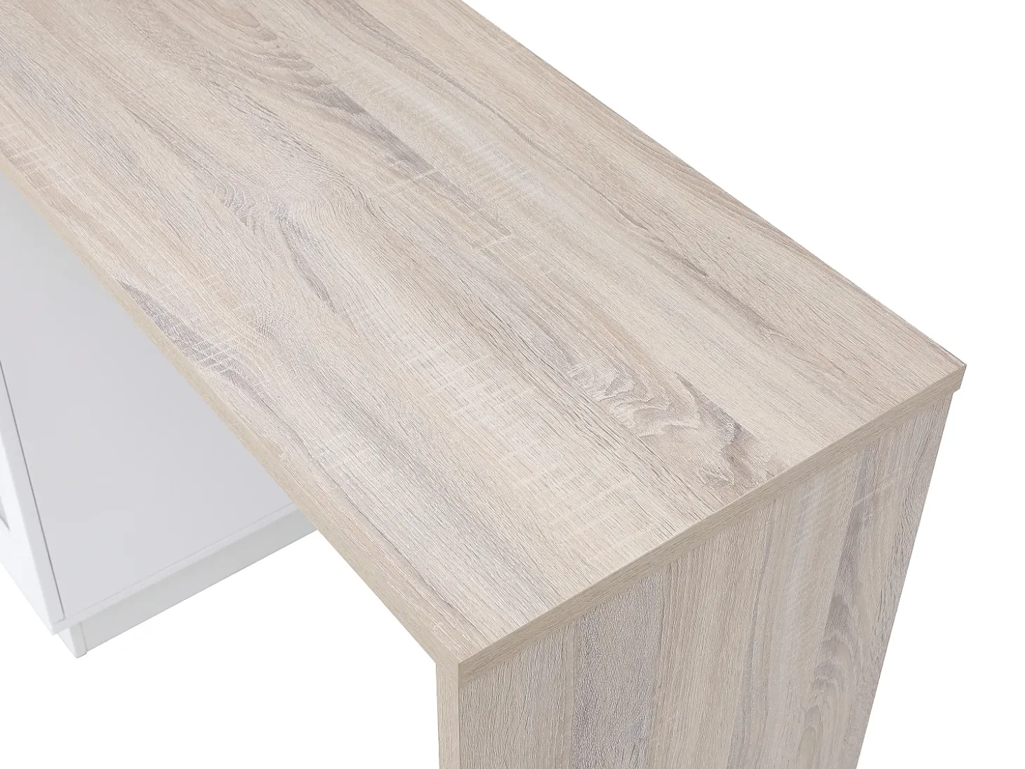 Móvel de bar giratório com arrumação em MDF, vidro temperado branco e natural - ARAMETA
