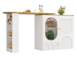 Móvel de bar giratório e recolhível 360° - 204×39×105 cm - 3 portas - prateleiras abertas - branco