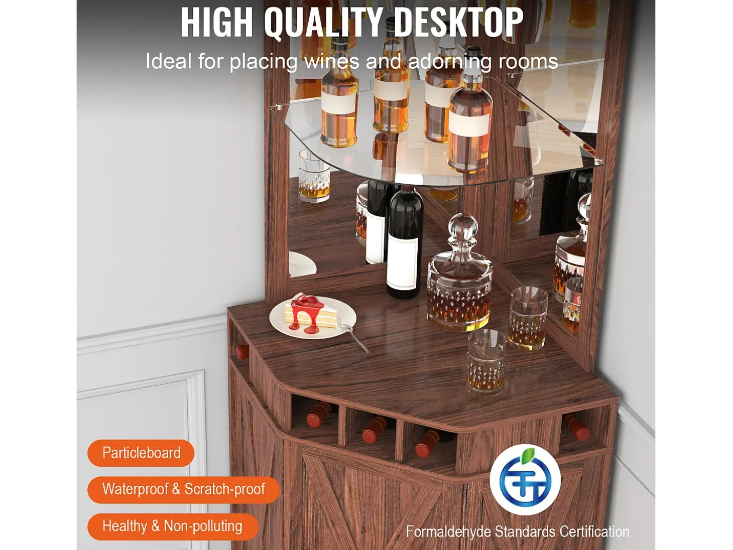 Móvel de Bar Industrial SucceBuy, com Suporte para Copos de Licor e Copos, Móvel de Bar para Café em Madeira Rústica Autônomo para Sala de Estar, Bar em Casa