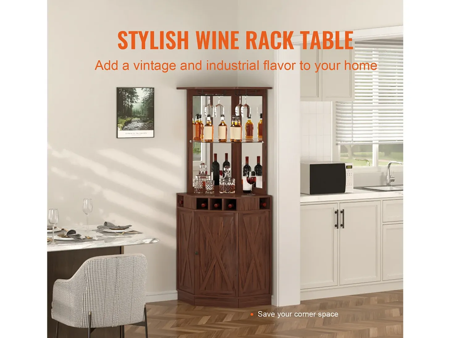 Móvel de Bar Industrial SucceBuy, com Suporte para Copos de Licor e Copos, Móvel de Bar para Café em Madeira Rústica Autônomo para Sala de Estar, Bar em Casa