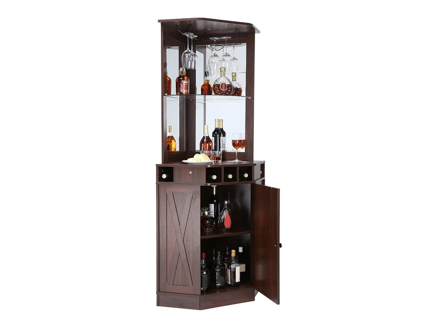 Móvel de Bar Industrial SucceBuy, com Suporte para Copos de Licor e Copos, Móvel de Bar para Café em Madeira Rústica Autônomo para Sala de Estar, Bar em Casa