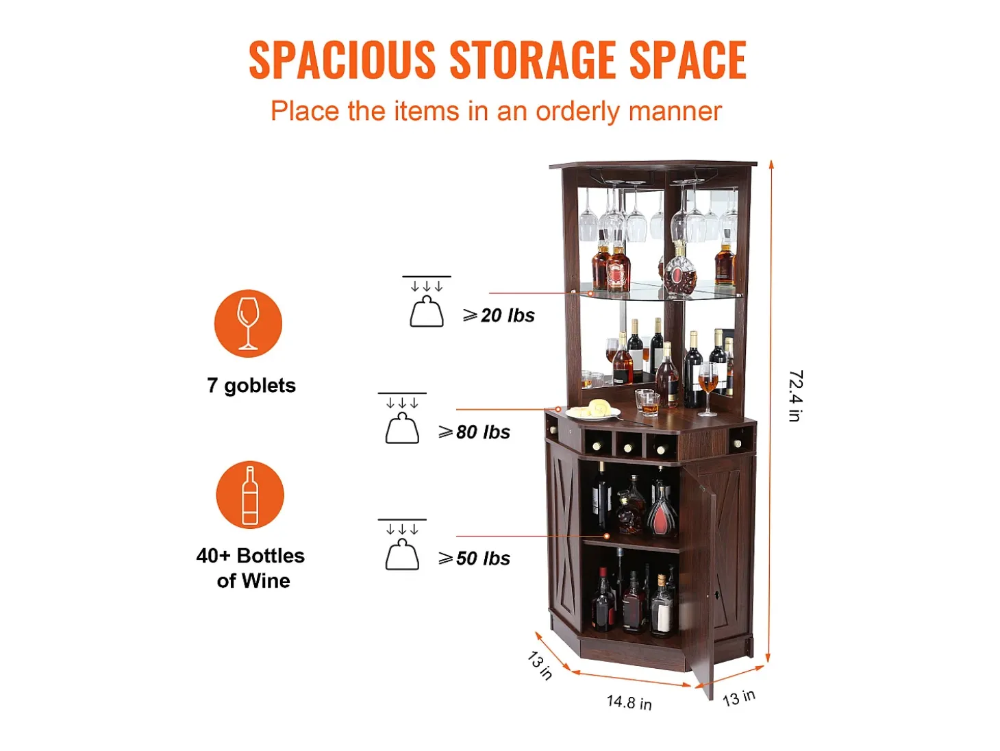 Móvel de Bar Industrial SucceBuy, com Suporte para Copos de Licor e Copos, Móvel de Bar para Café em Madeira Rústica Autônomo para Sala de Estar, Bar em Casa
