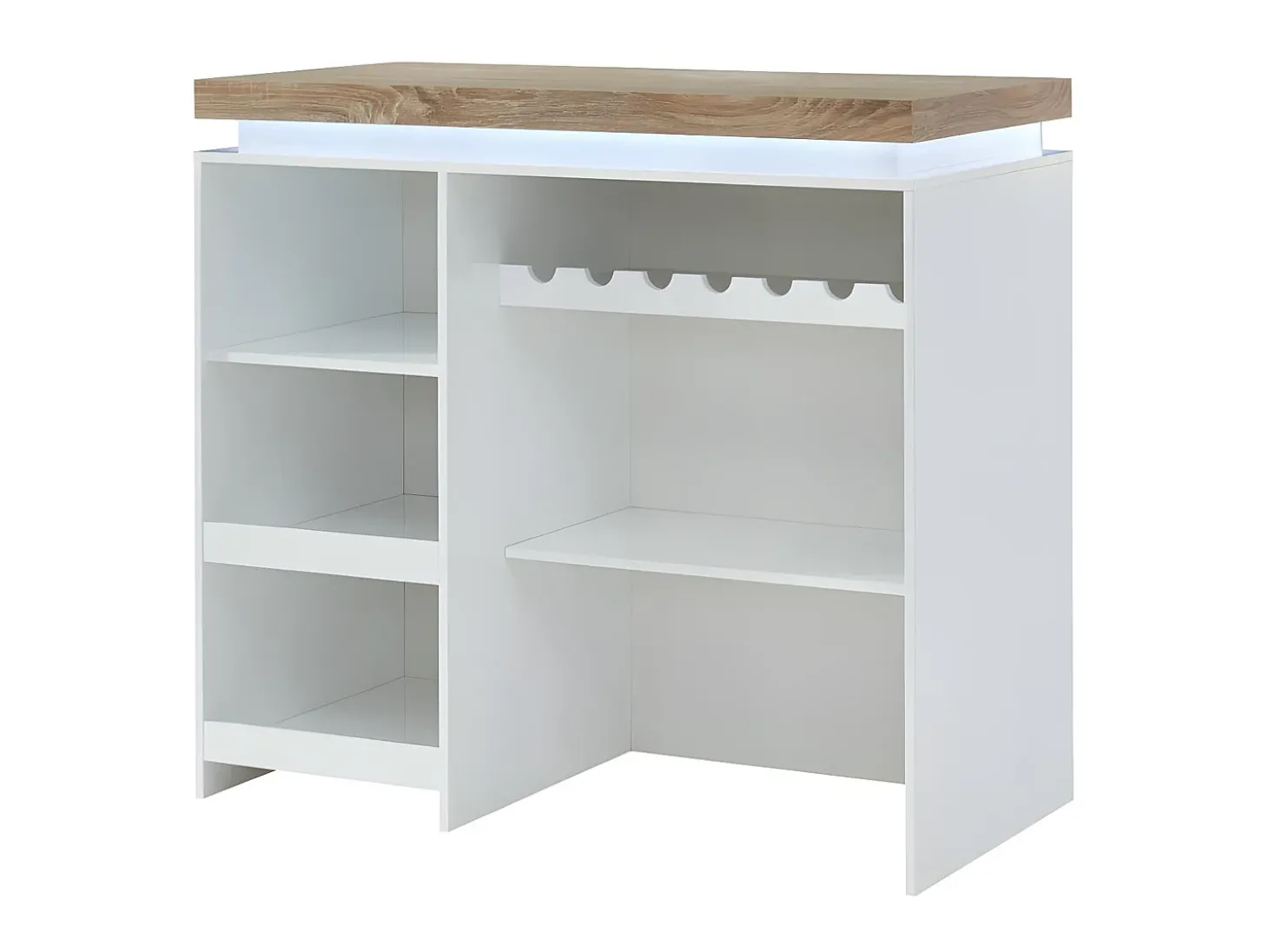 Móvel de bar luminoso - MDF lacado a branco - LEDs - Branco e carvalho. HALO II