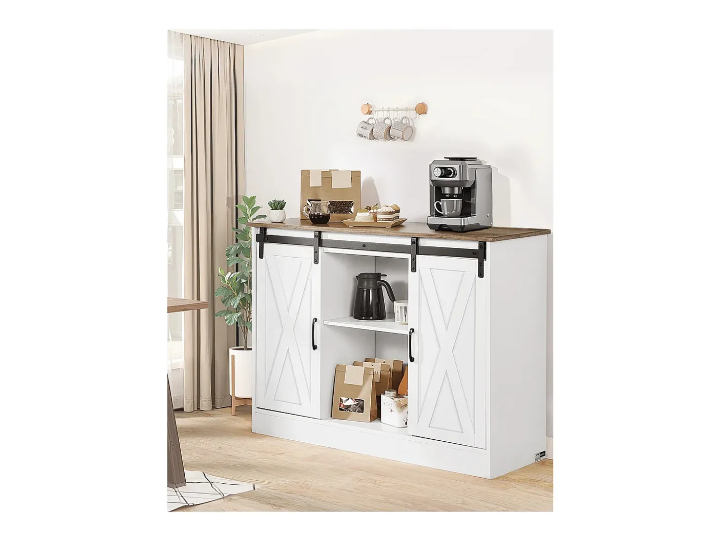 Móvel de Bar para Café SucceBuy, 106 x 40 x 81,5 cm, com 3 Níveis com Portas de Celeiro