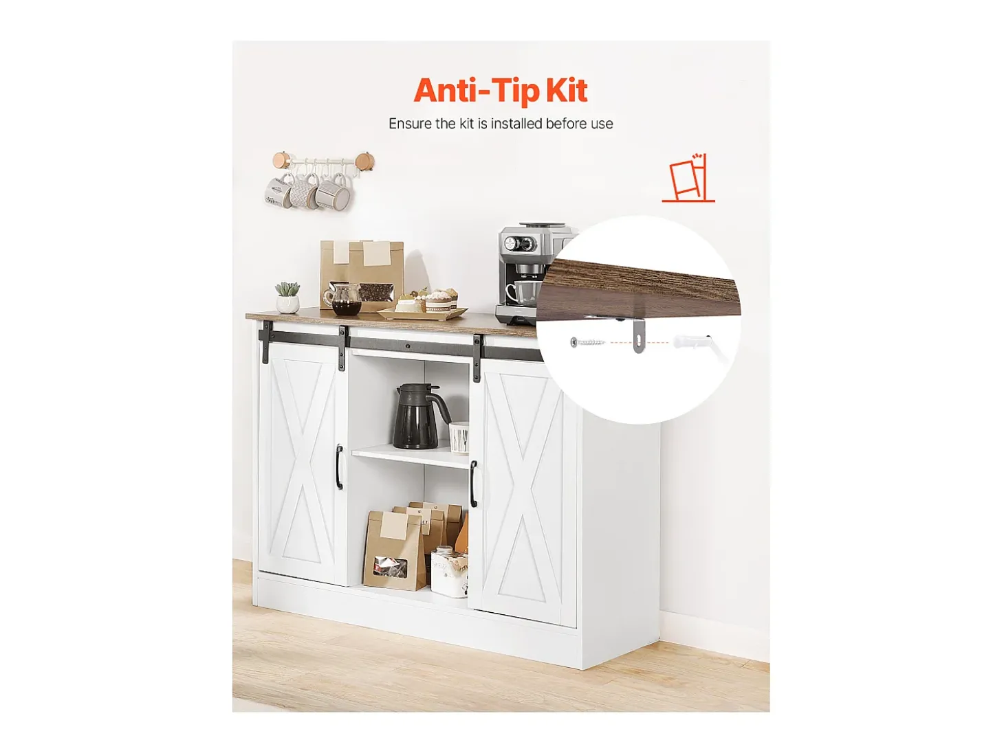 Móvel de Bar para Café SucceBuy, 106 x 40 x 81,5 cm, com 3 Níveis com Portas de Celeiro