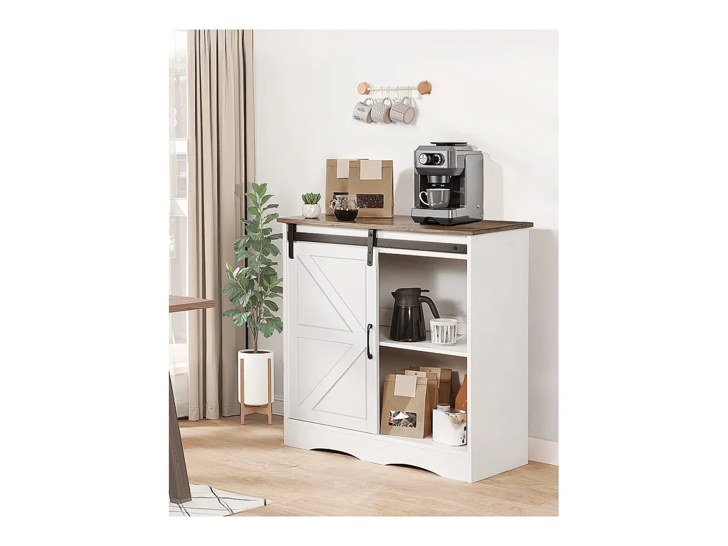 Móvel de Bar para Café SucceBuy, 80 x 35 x 80 cm, 3 Níveis com Porta Deslizante