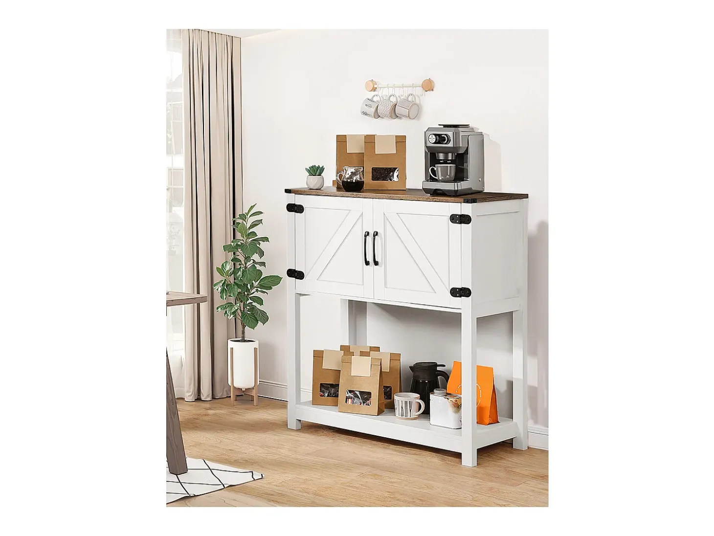 Móvel de Bar para Café SucceBuy, 80 x 35 x 88 cm, 3 Níveis com Portas Magnéticas