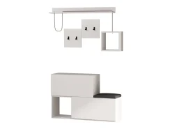 Móvel de Entrada Branco com Arrumação e Cabideiros INGA - Design Minimalista e Organizado