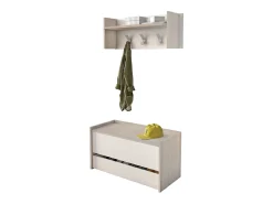 Móvel de entrada Brionia, Entrada moderna com cabide, Armário com sapateira, Armário multifuncional, 50x32h182 cm, Carvalho e Branco
