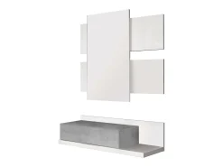 Móvel de entrada Dcori, entrada suspensa com espelho, móvel com gaveta para entrada, 75x29h90 cm, Branco e Cimento