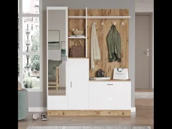 Móvel de entrada design escandinavo ANKA em madeira natural e branco