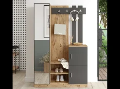 Móvel de Entrada Design Madeira e Cinza com Espelho Anka - Armazenamento Espaçoso e Elegante