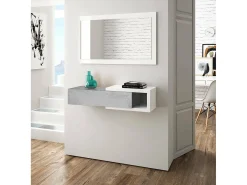 Móvel de entrada Dhasi, Entrada reversível com espelho, Móvel de hall com gaveta, Bandeja de bolso para apartamentos, 95x26h69 cm, Branco e Cimento