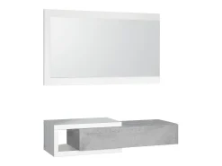Móvel de entrada Dhasi, Entrada reversível com espelho, Móvel de hall com gaveta, Bandeja de bolso para apartamentos, 95x26h69 cm, Branco e Cimento