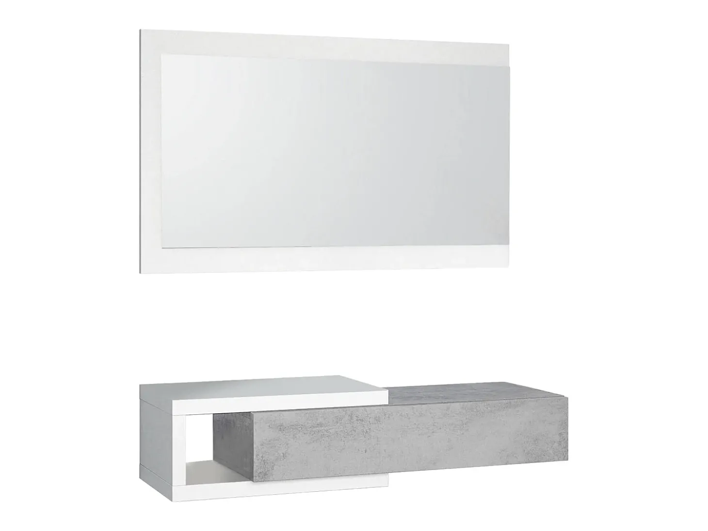 Móvel de entrada Dhasi, Entrada reversível com espelho, Móvel de hall com gaveta, Bandeja de bolso para apartamentos, 95x26h69 cm, Branco e Cimento