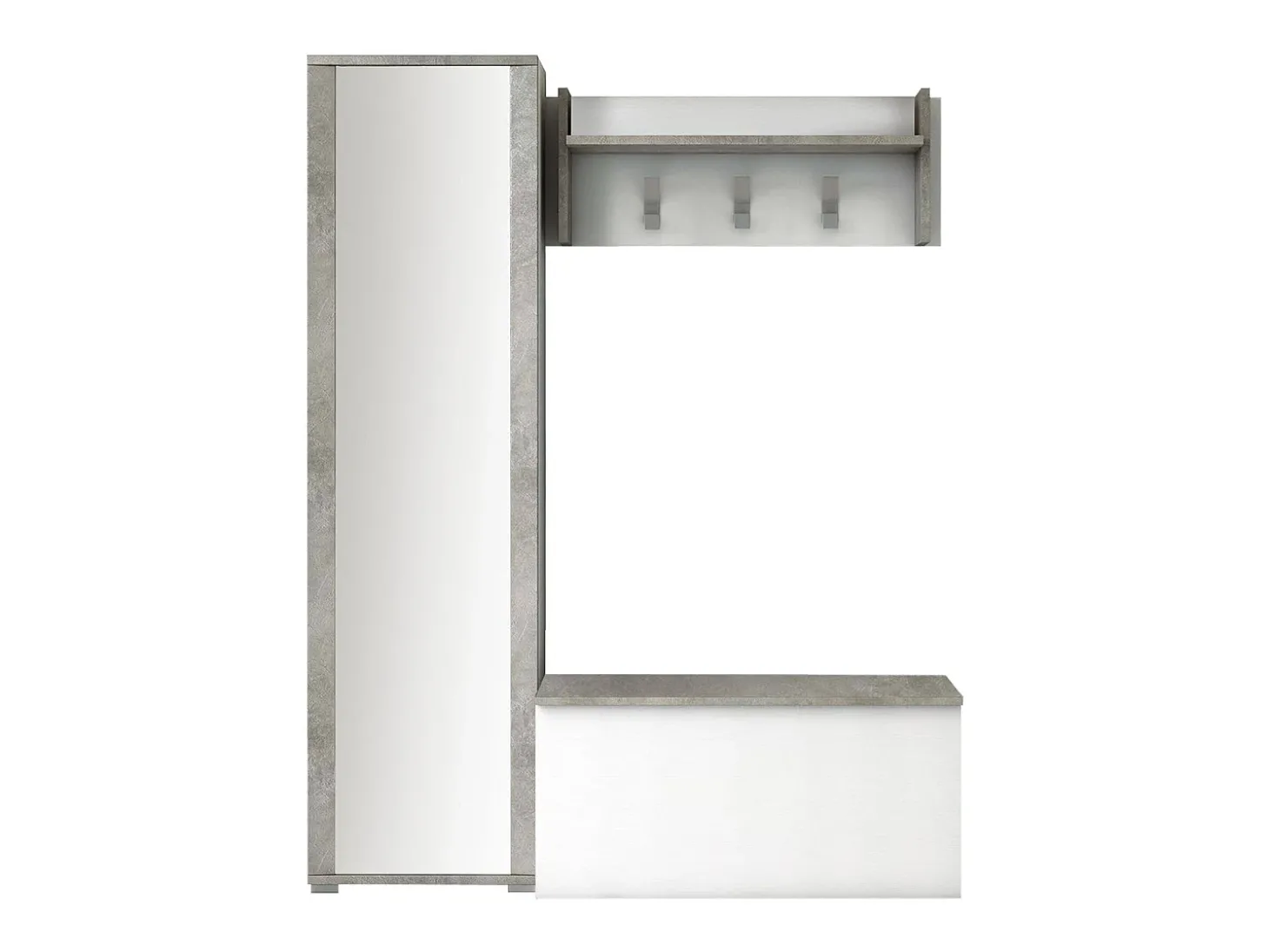 Móvel de entrada Djohnse, Entrada moderna com cabide, Armário com sapateira, Armário com espelho, 50x32h182 cm, Branco e Cimento