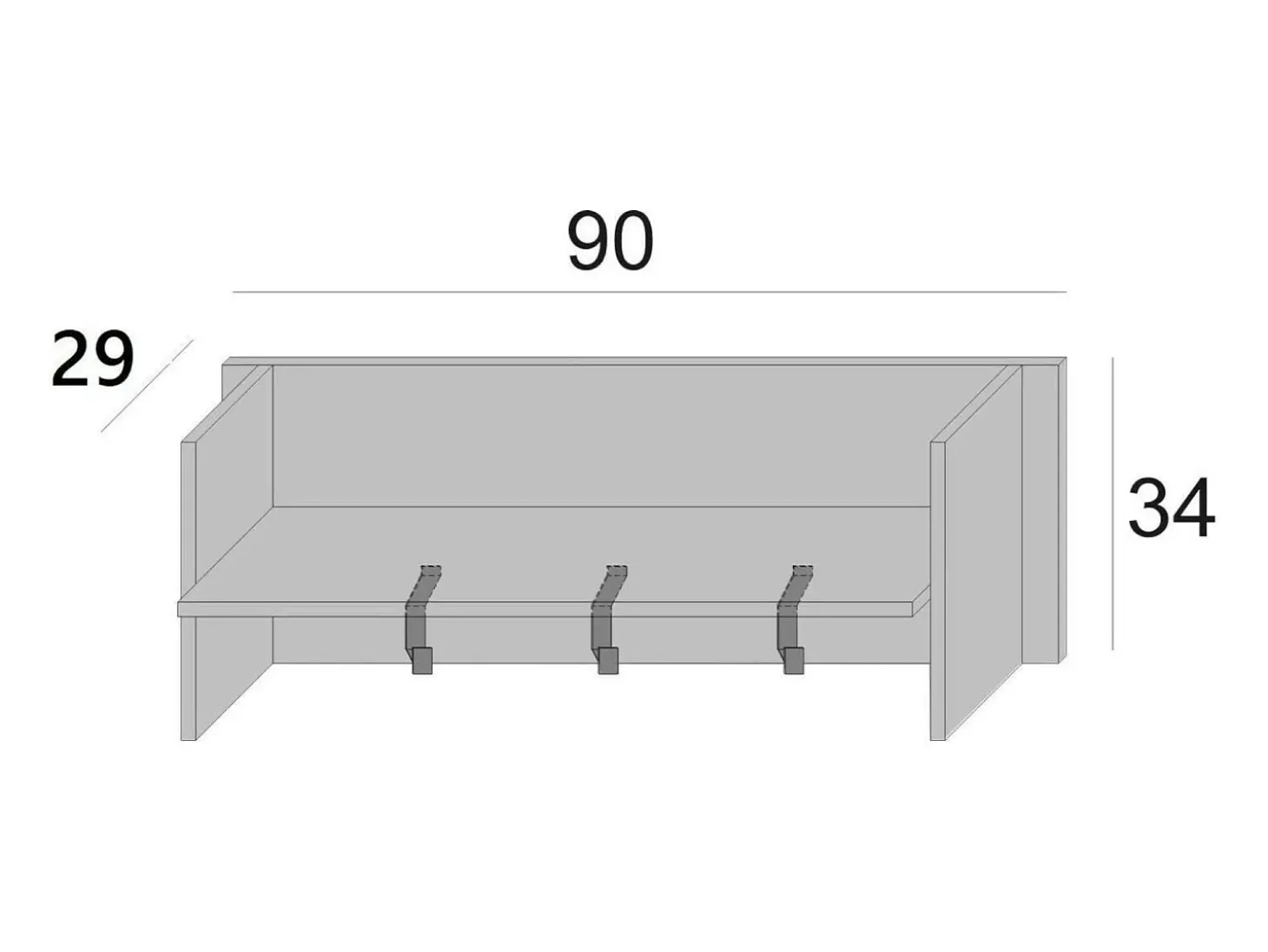 Móvel de entrada Dkornvi, cabide com 3 ganchos, prateleira de entrada, 100% Fabricado na Itália, 90x29h34 cm, Branco
