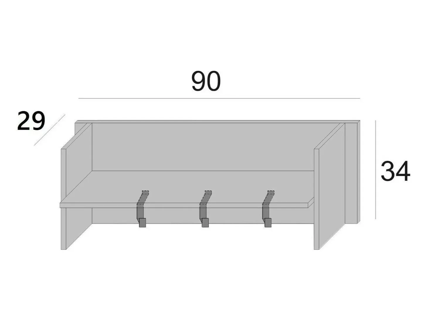 Móvel de entrada Dkornvi, cabide com 3 ganchos, prateleira de entrada, 100% Fabricado na Itália, 90x29h34 cm, Branco e Carvalho