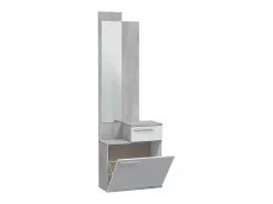 Móvel de entrada Dner, Sapateira multifuncional com espelho, Roupeiro com 1 porta e 1 gaveta, 61x28h185 cm, Cimento e Branco Brilhante