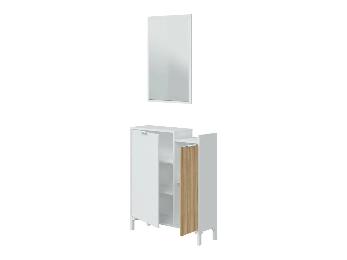 Móvel de entrada Dodd, Entrada com 2 portas, Roupeiro com espelho, Arrumação multifuncional, 77x24h91 cm, Branco e Carvalho