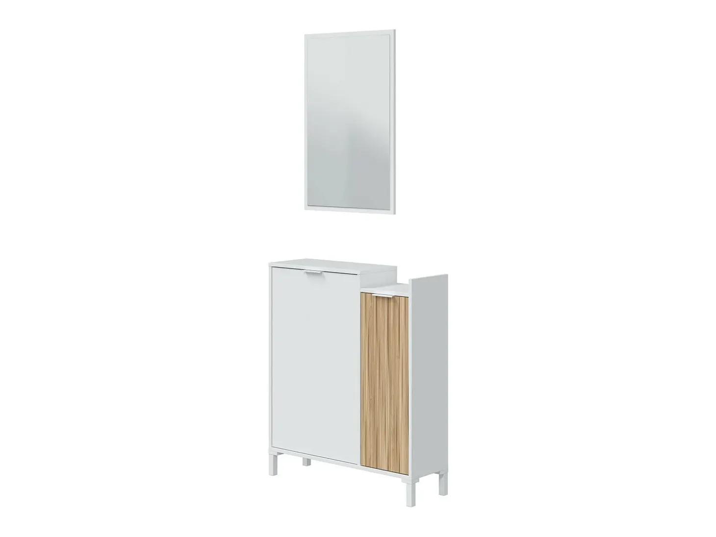 Móvel de entrada Dodd, Entrada com 2 portas, Roupeiro com espelho, Arrumação multifuncional, 77x24h91 cm, Branco e Carvalho