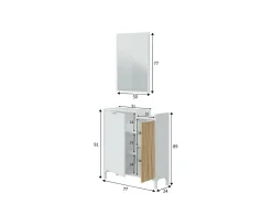Móvel de entrada Dodd, Entrada com 2 portas, Roupeiro com espelho, Arrumação multifuncional, 77x24h91 cm, Branco e Carvalho