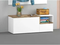 Móvel de entrada Dpace, entrada multifuncional moderna, armário polivalente para hall de entrada, 100% Fabricado na Itália, 120x40h54 cm, branco brilhante e bordo