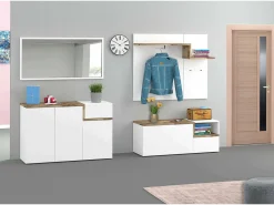 Móvel de entrada Dpace, entrada multifuncional moderna, armário polivalente para hall de entrada, 100% Fabricado na Itália, 120x40h54 cm, branco brilhante e bordo